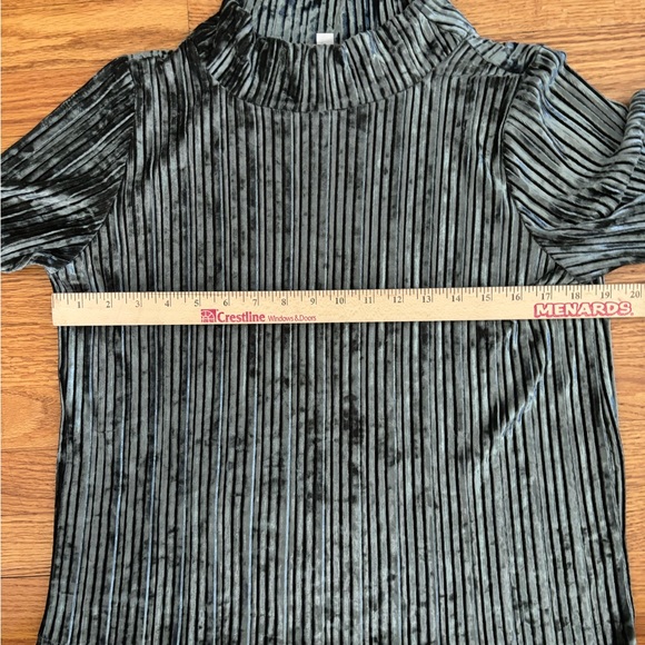 Loft Blouse Women’s Medium Metallic Green Mock Neck Ribbed Shirt Velour Velvet - Picture 4 of 5